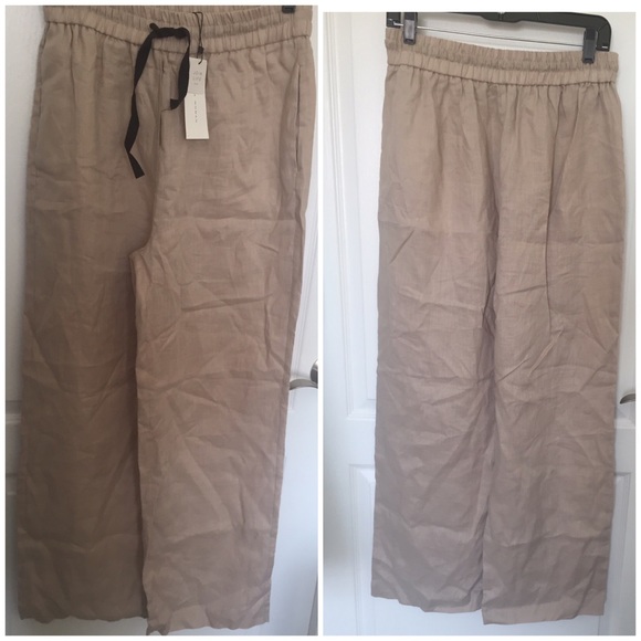 Zara Pants - NWT Zara Woman Linen Wide Leg Khaki Pants Large